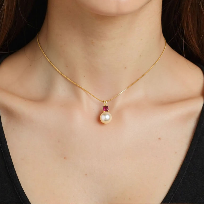 Gold South Sea Pearl Pendants 9.5 - 10.5 in 925 Silver