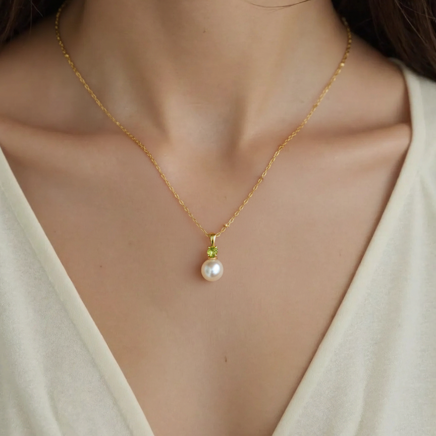 South Sea Pearl with Peridot Pendants 10 - 10.5 MM in 925 Silver