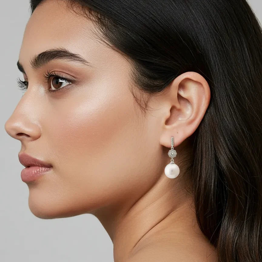 South Sea Pearls White Greyish Tone Torquay Earrings 12.5-12.8mm AA+