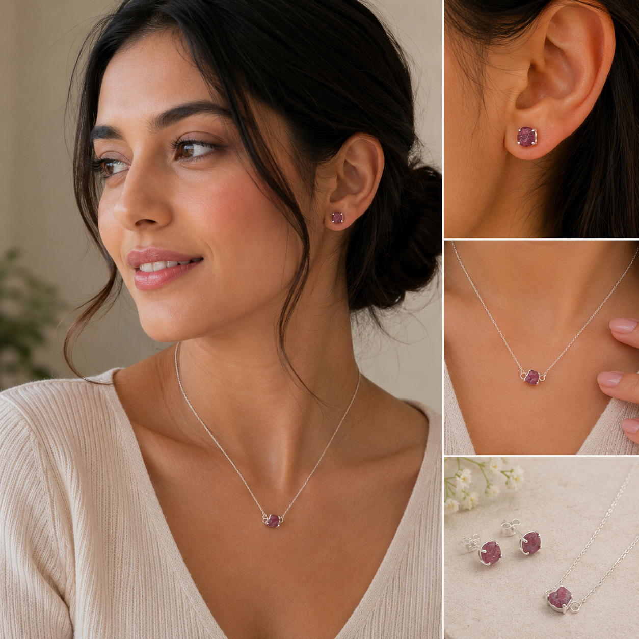 Handmade Ruby Set in its Natural form in Silver 925