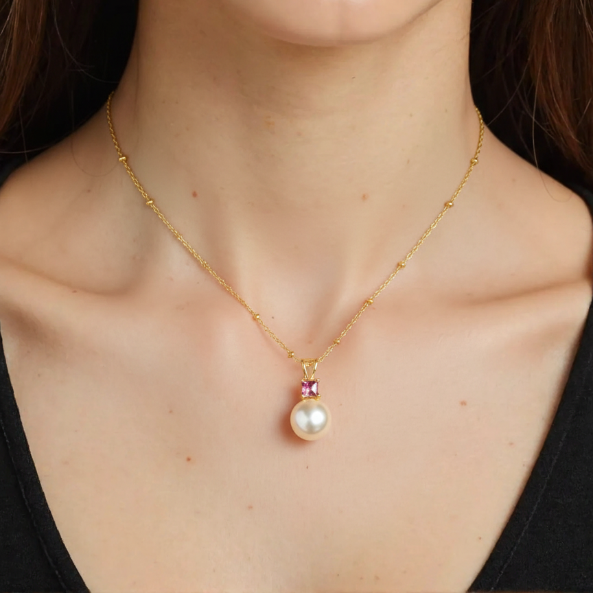 Gold South Sea Pearl Pendants 8.5 - 9.5 MM in 925 Silver