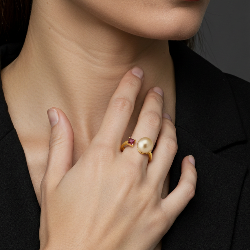 Gold South Sea Pearl Rings 10.5 - 11.5 MM in 925 Silver