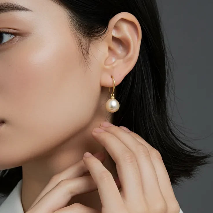 Gold South Sea Pearl Earrings 8.5 - 9.5 MM in 10 CT Gold