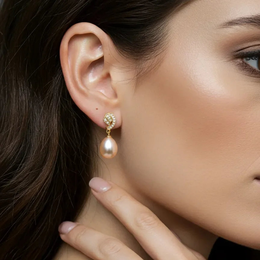 South Sea Golden Pearls Tear Drop Tokyo Earrings 11-12.2mm