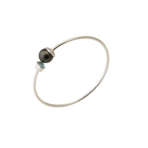 Tahitian Pearl with Aquamarine Bracelet in Sterling Silver