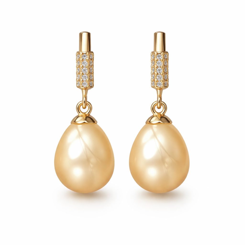 South Sea Gold Coconut Well Baroque Pearls Drop Earrings 12-13 MM AA+