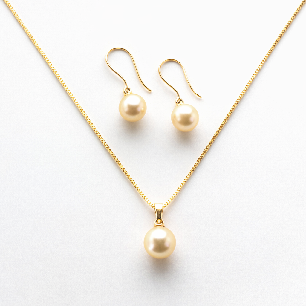 South Sea Golden Pearls Lyons Set in 10 CT Gold Setting 8.5 - 9.5 MM AA+