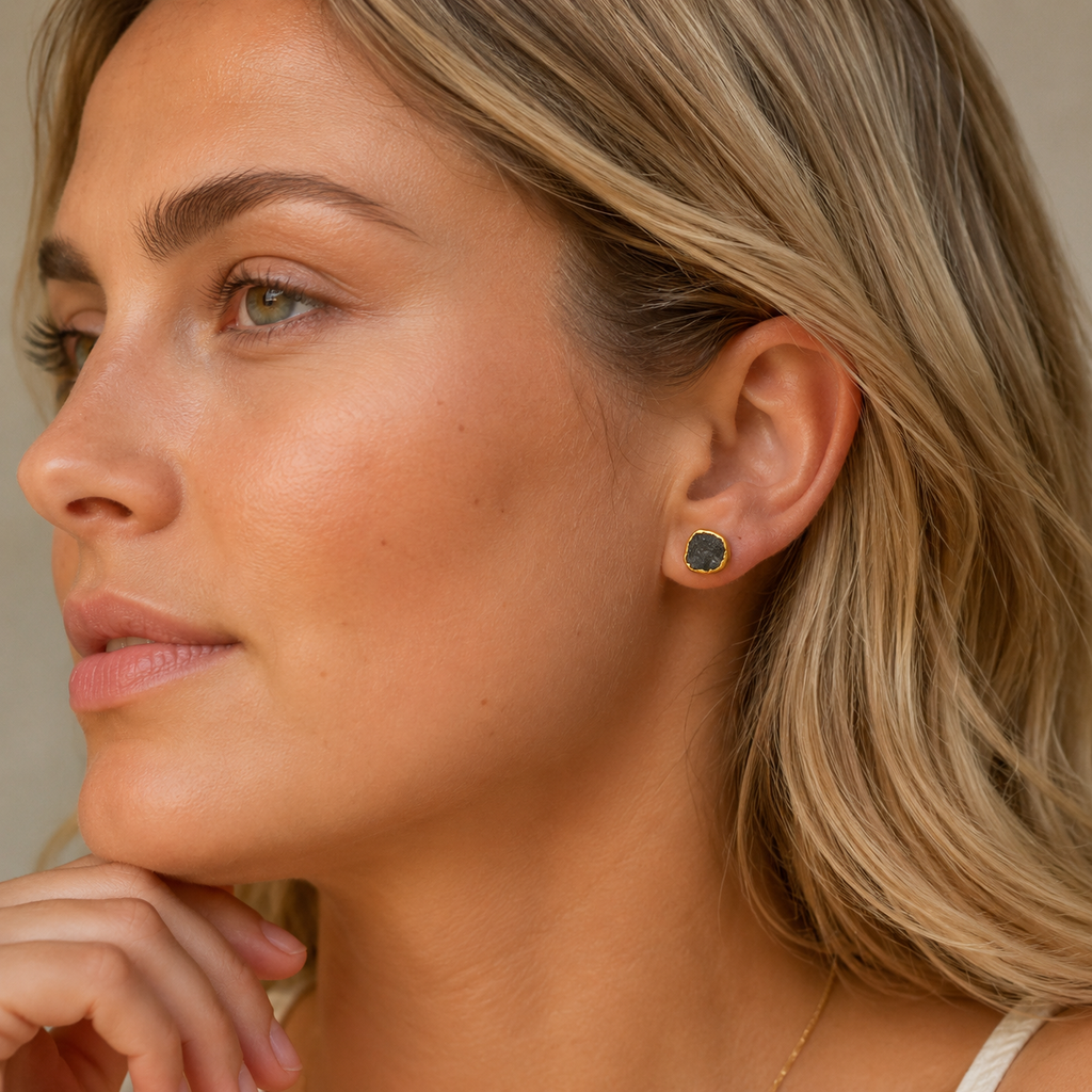 Handmade Sapphire Earrings in its Natural form Gold Plated