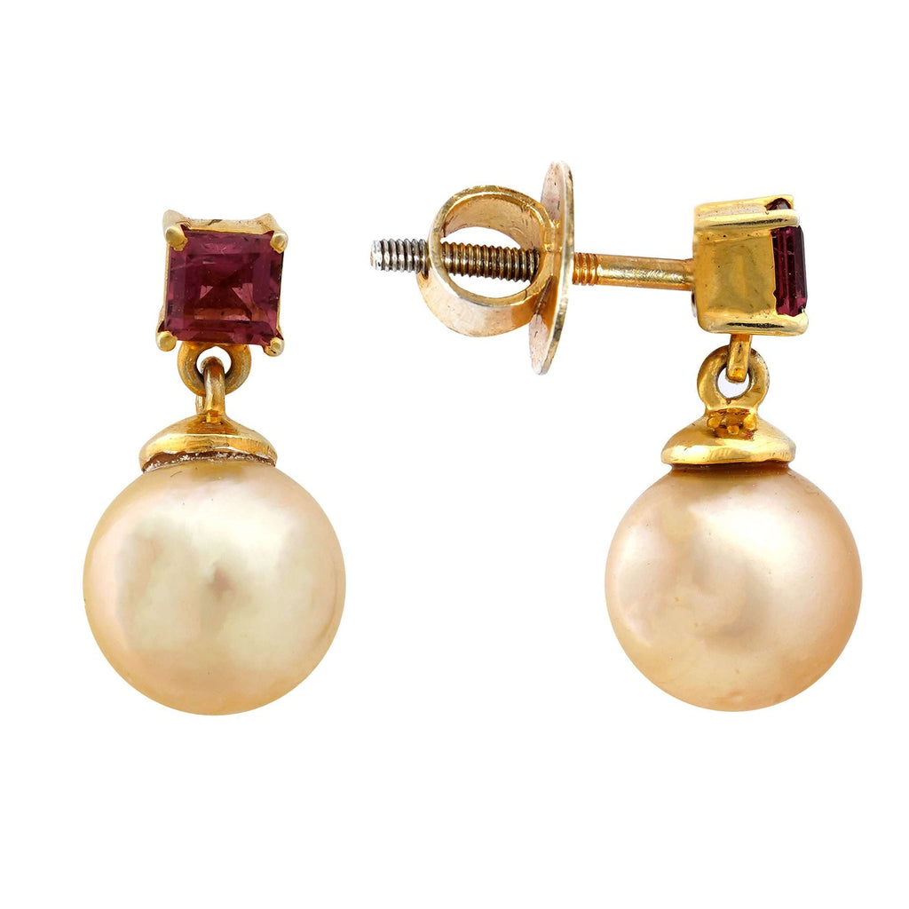 Golden South Sea pearl drop earrings with pink tourmaline