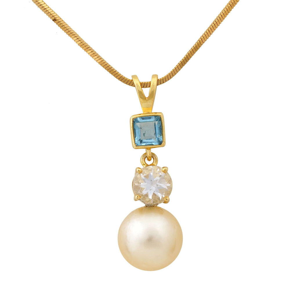 South Sea Pearl with Topaz Pendant in Sterling Silver