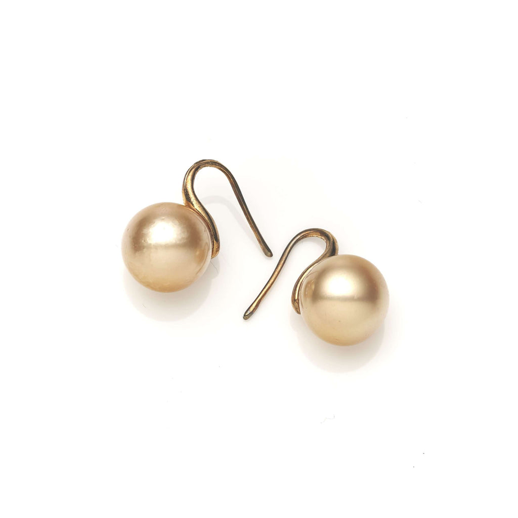 Gold South Sea Pearl Earrings 12-13 mm in Sterling Silver
