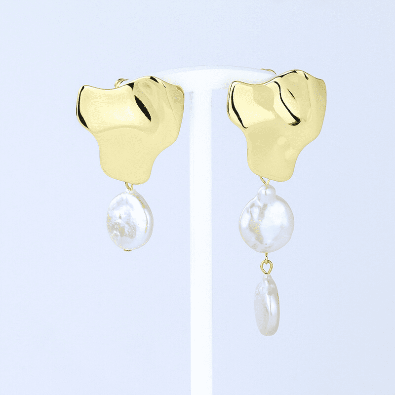 Freshwater Pearl Earrings in Brass 925 Sterling Silver Ear Pin