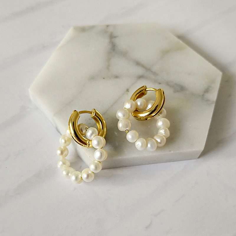 Freshwater Pearl Earrings in Copper with 18k Gold Coating