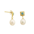 Freshwater Pearl with Topaz Earrings 9 - 9.5 MM in Silver 925 24 CT Gold Plated