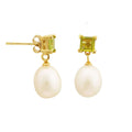 Freshwater Pearl with Peridot Earrings 9 - 9.5 MM in Silver 925 24 CT Gold Plated