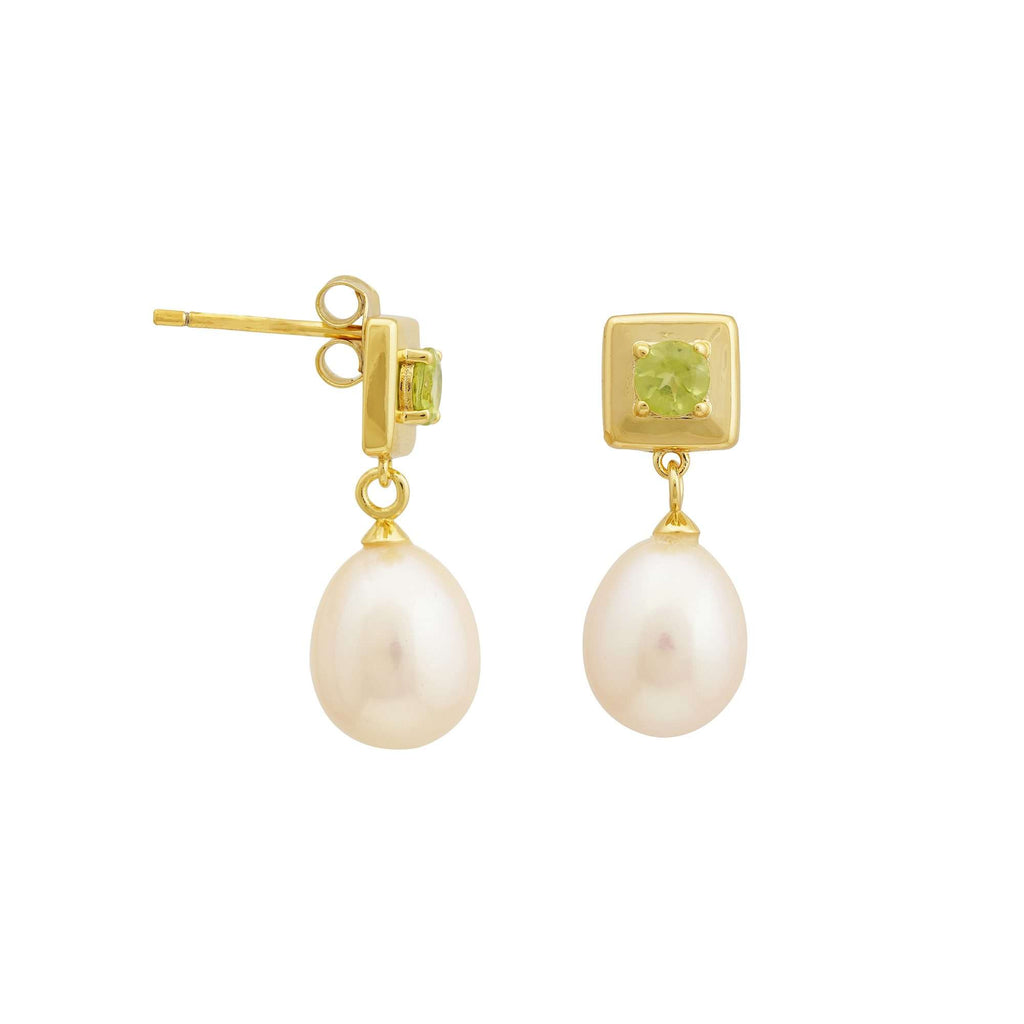 Freshwater Pearl with Peridot Earrings 9 - 9.5 MM in Silver 925 24 CT Gold Plated