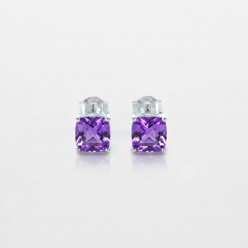 Purple Amethyst Earrings in 925 Silver