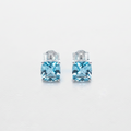 Pair of blue gemstone stud earrings on a white background

