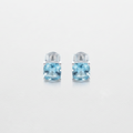 Pair of blue gemstone earrings on a light gray background

