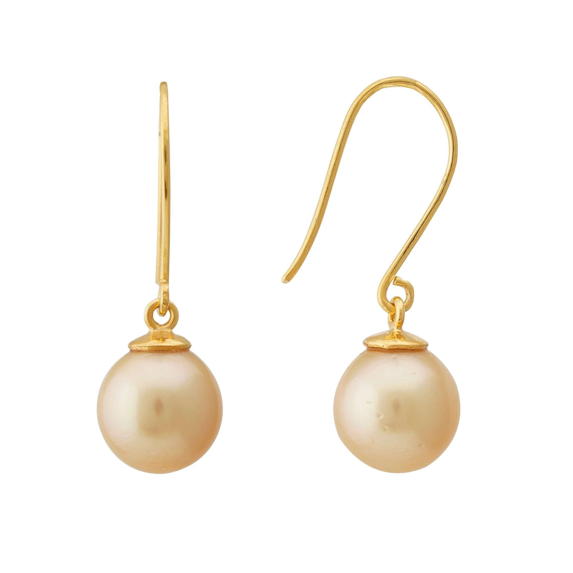South Sea golden pearl French hook earrings in 10ct gold
