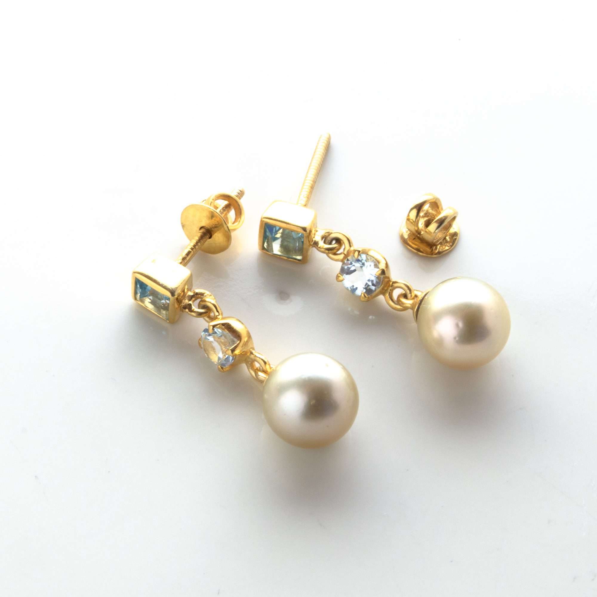 South Sea Pearl with Topaz Earrings 8.5 - 9.5 MM in 925 Silver