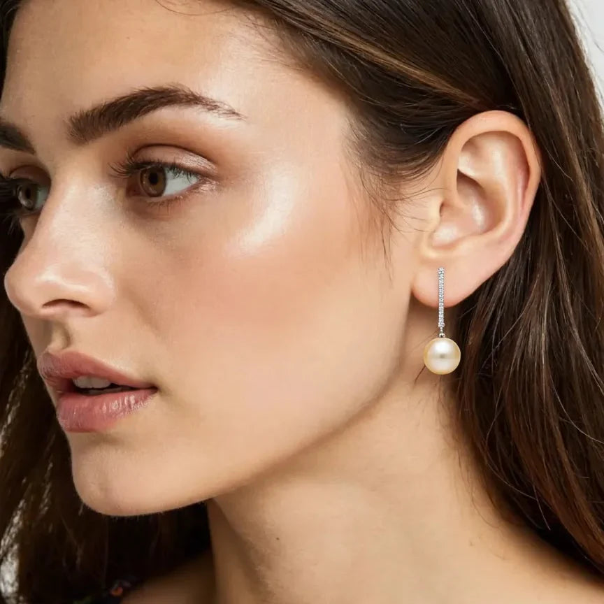 South Sea Pearl Earrings 12-13 mm in Sterling Silver