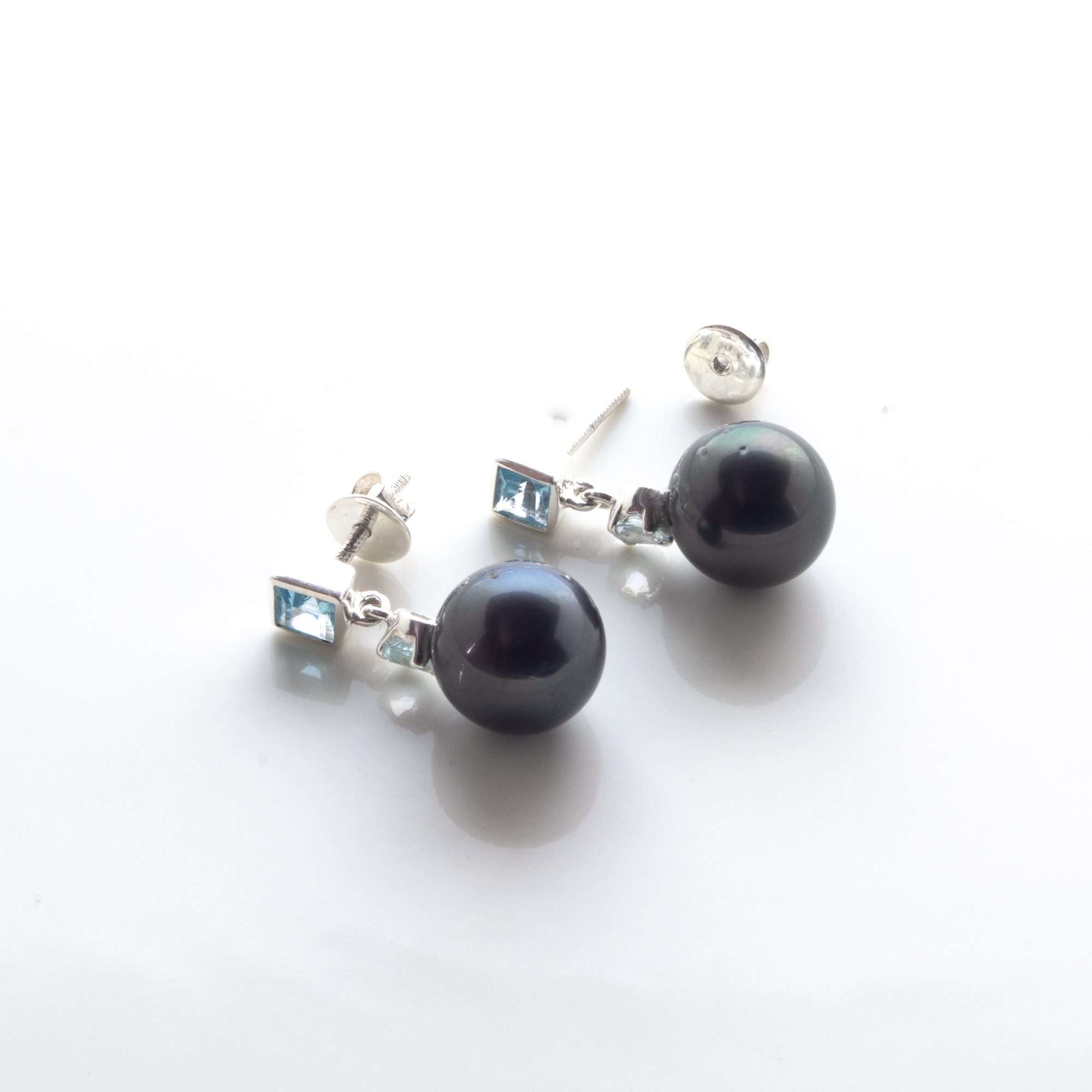 Tahitian Pearl with Topaz Earrings 10.5 - 11.5 MM in 925 Silver
