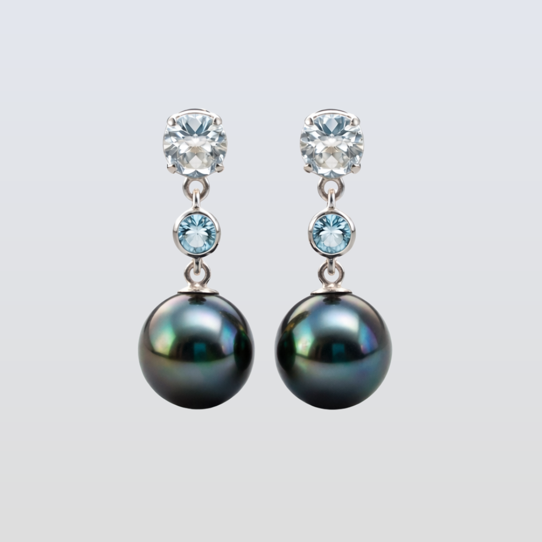 Tahitian Pearl earrings with gemstone