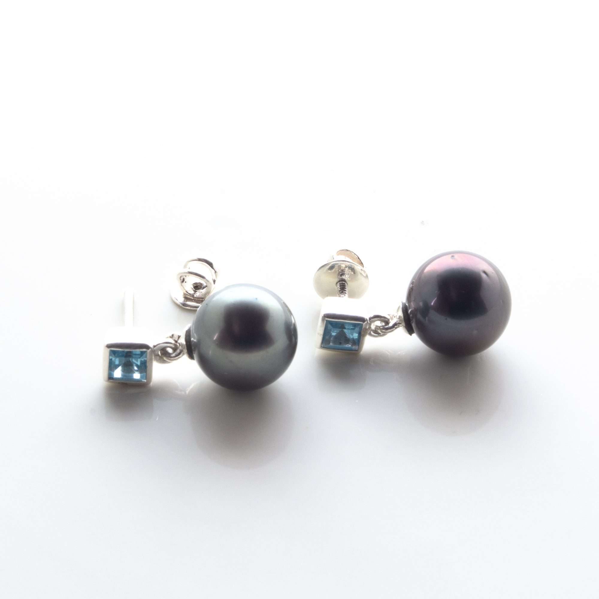 South Sea Pearl with Topaz Earrings 10.5 - 11.5 MM in 925 Silver
