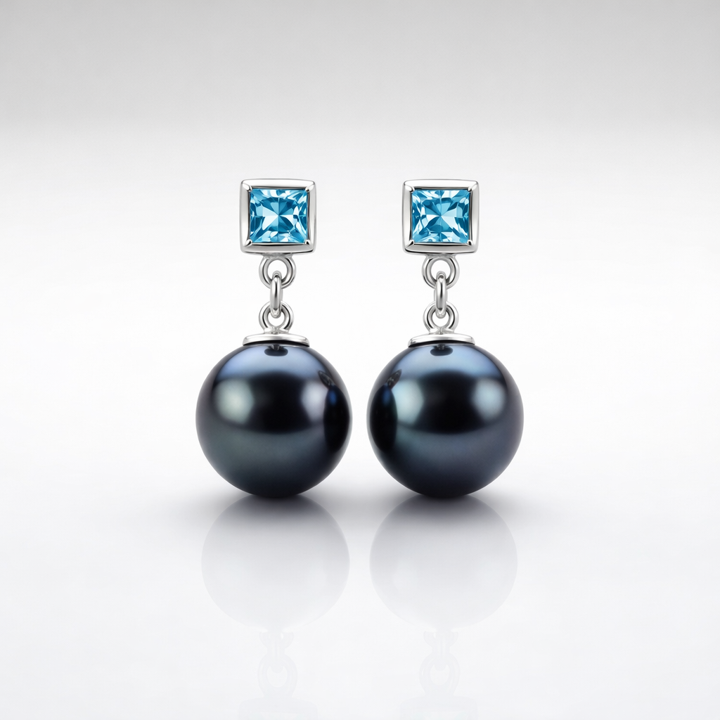 South Sea Pearl with Topaz Earrings 10.5 - 11.5 MM in 925 Silver