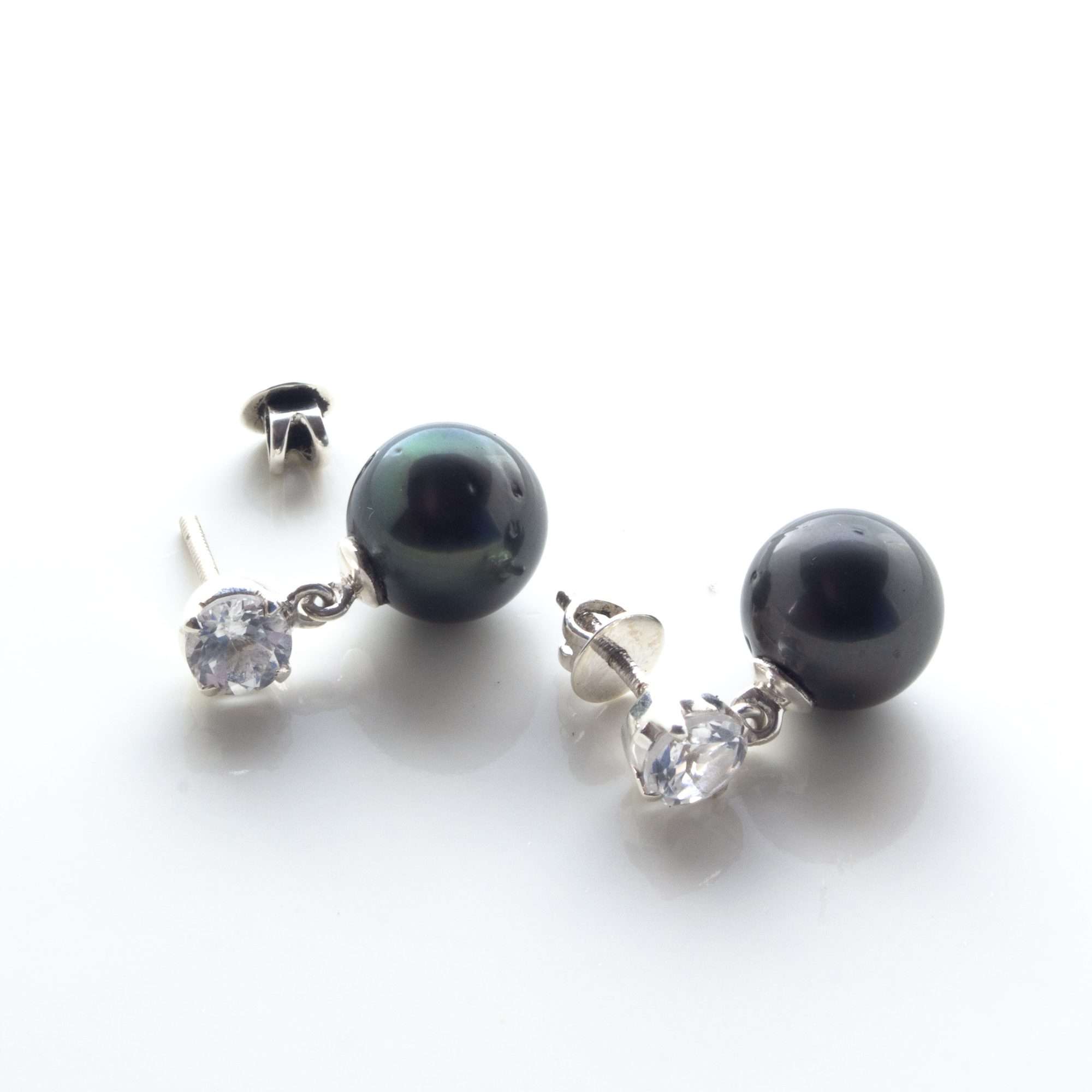 Tahitian Pearl with Topaz Earrings 10.5 - 11.5 MM in 925 Silver