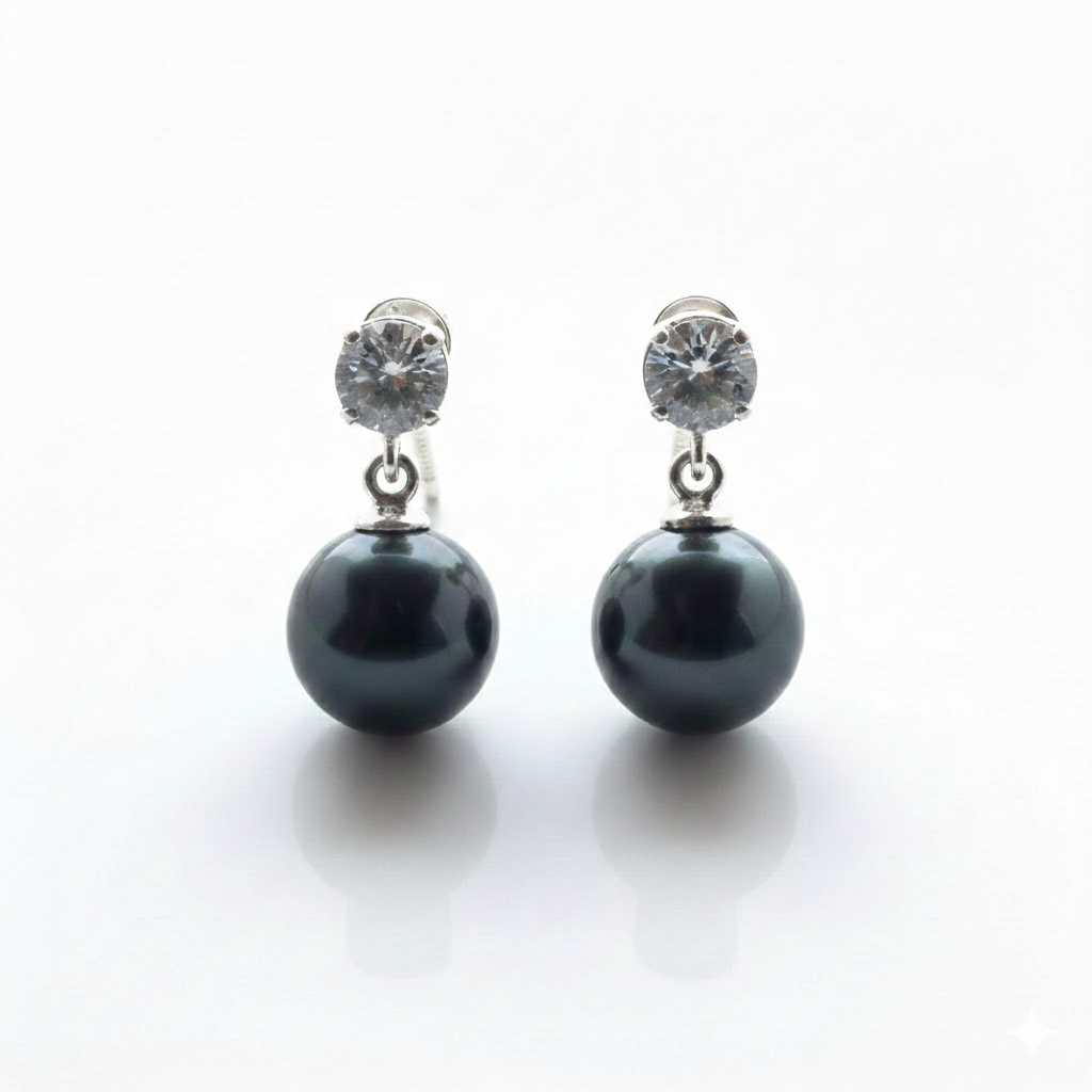 Tahitian Pearl with Topaz Earrings 10.5 - 11.5 MM in 925 Silver