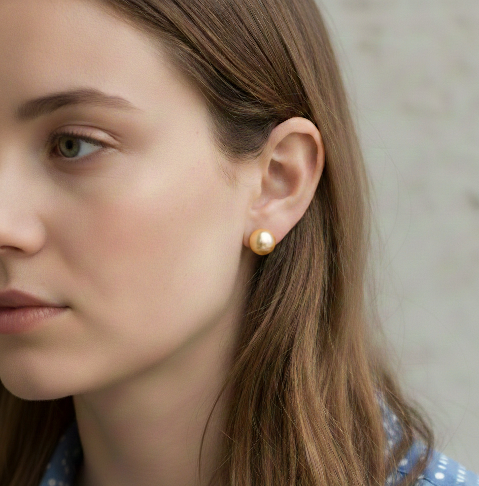 Gold South Sea Pearl Earrings 12-13 mm in Sterling Silver
