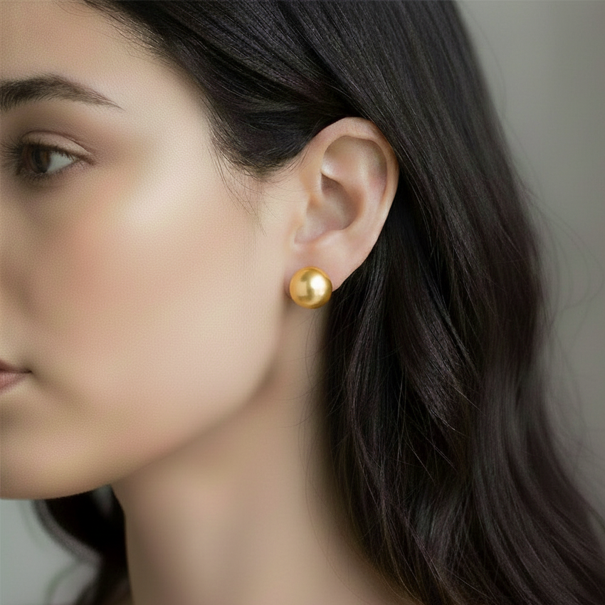 Gold South Sea Pearl Earrings 13-14 mm in Sterling Silver