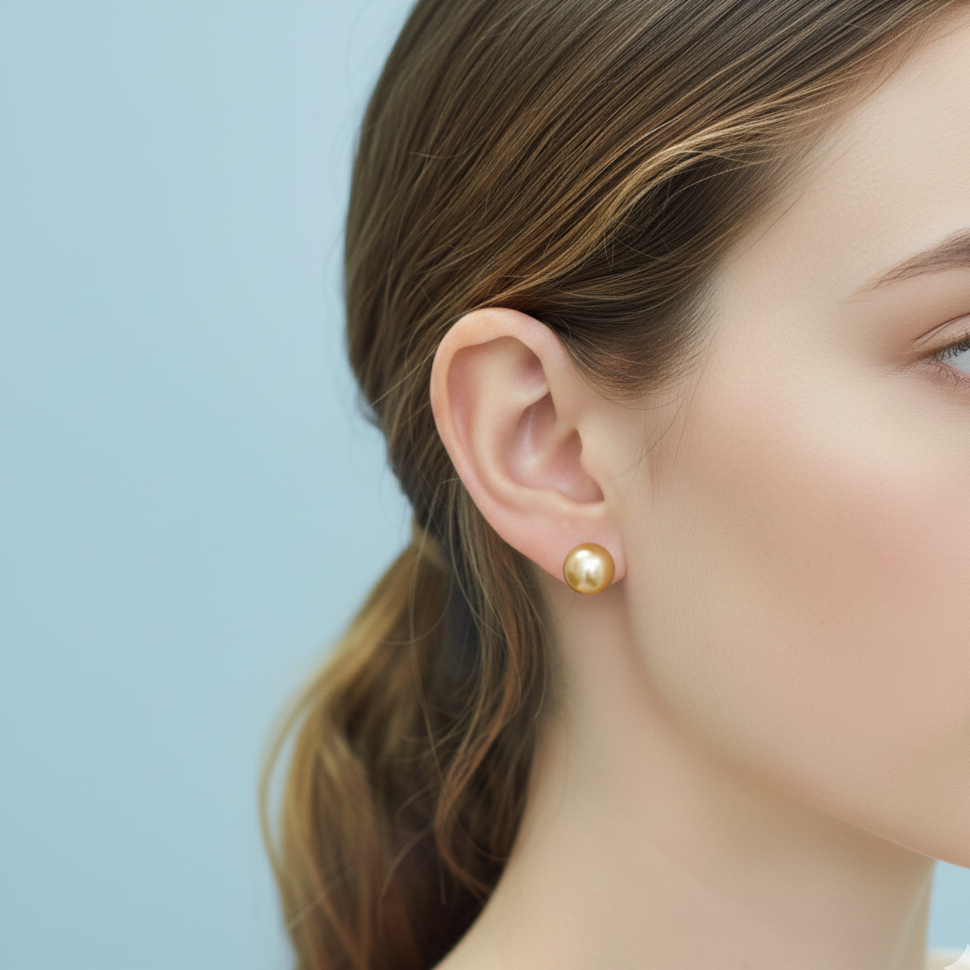 Gold South Sea Pearl Earrings 8.5 - 9.5 MM in 10 CT Gold