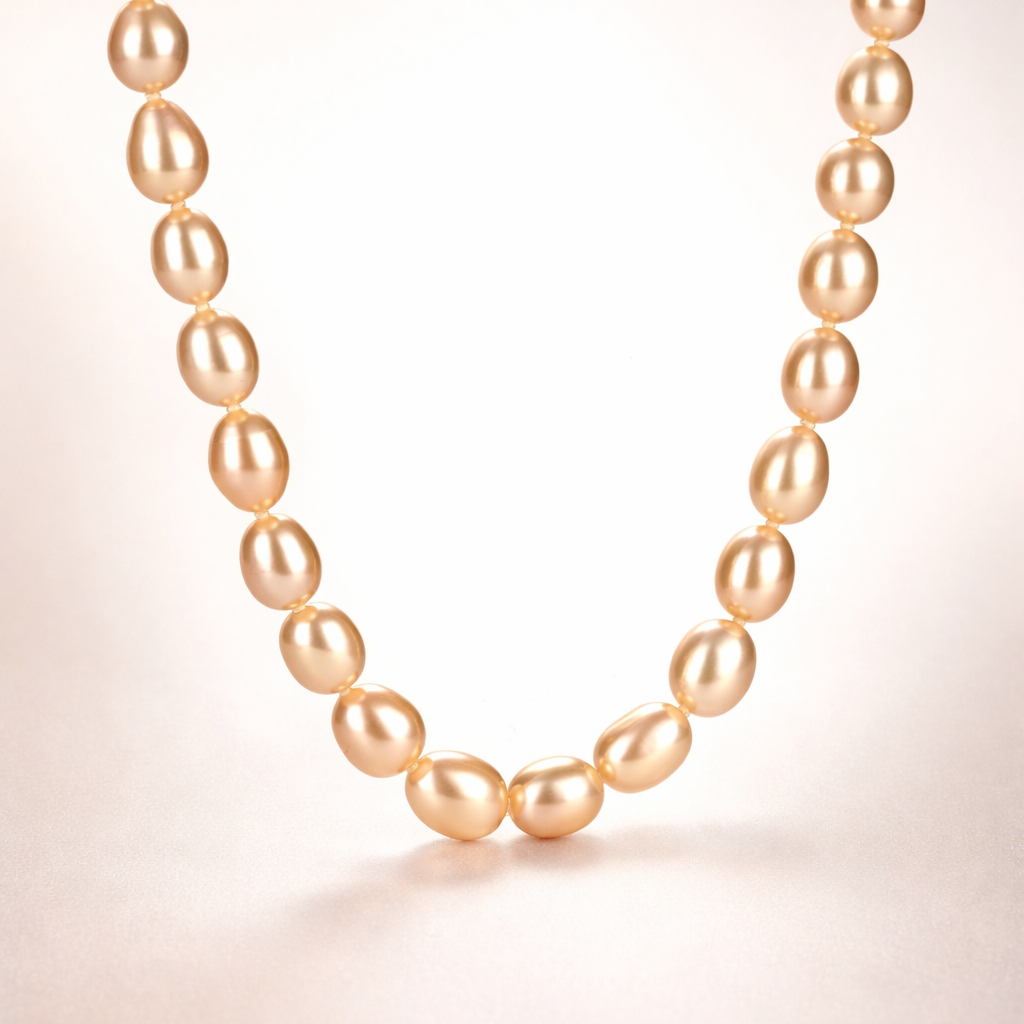 Pearl necklace on a soft pink background