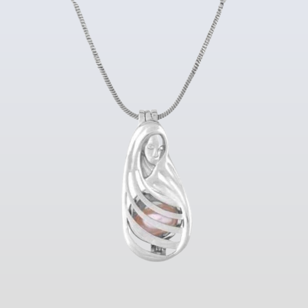 Silver pendant necklace on a light gray background