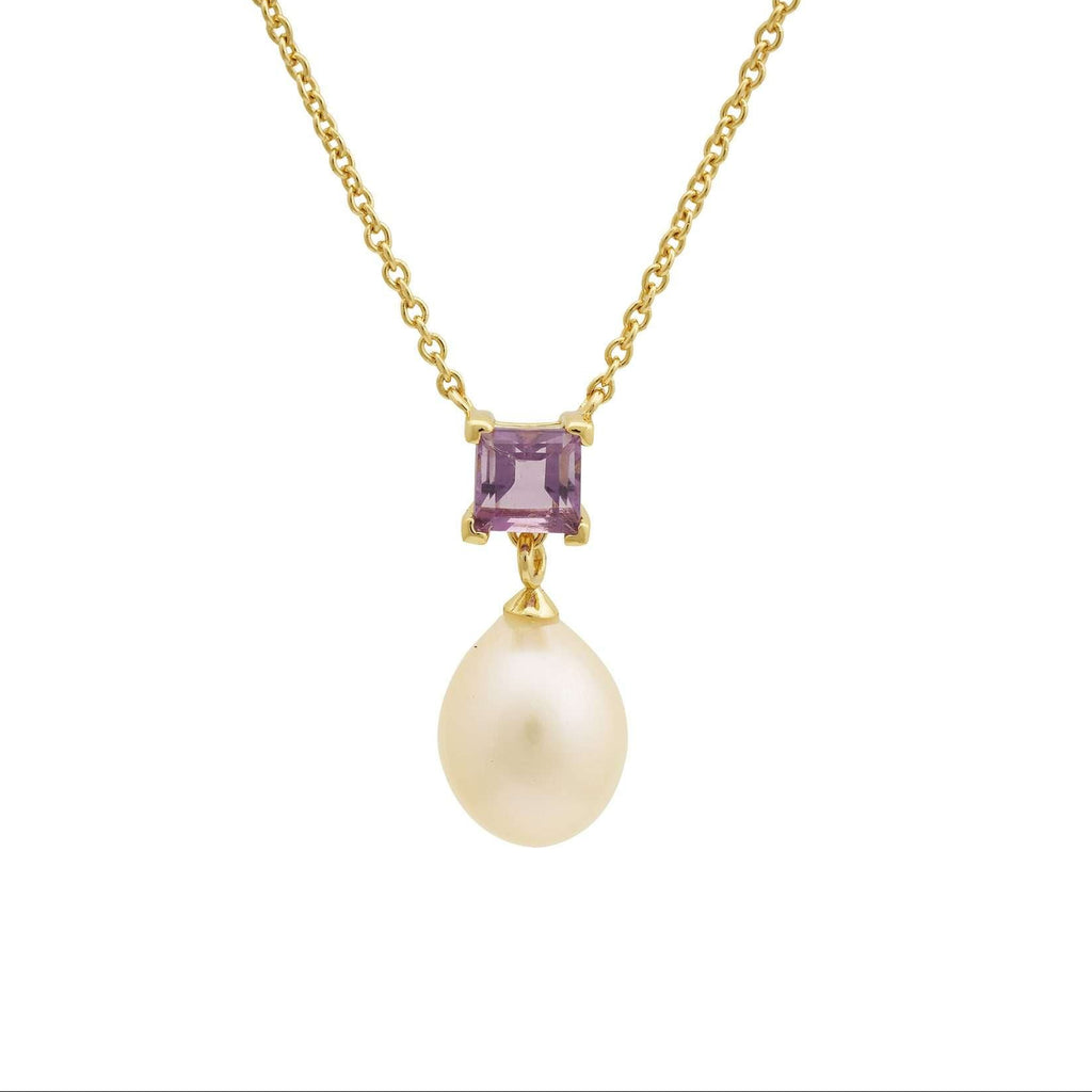 Freshwater Pearl with Amethyst Pendants 9 - 9.5 MM in Silver 925 24 CT Gold Plated