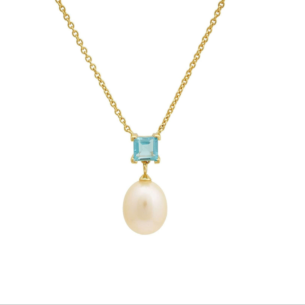 Freshwater Pearl with Topaz Pendants 9 - 9.5 MM in Silver 925 24 CT Gold Plated