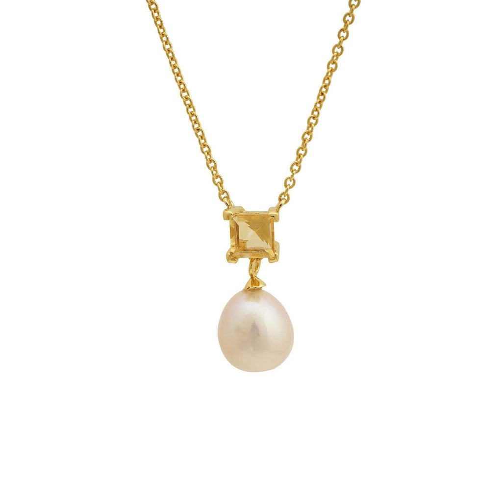 Freshwater Pearl with Citrine Pendants 9 - 9.5 MM in Silver 925 24 CT Gold Plated