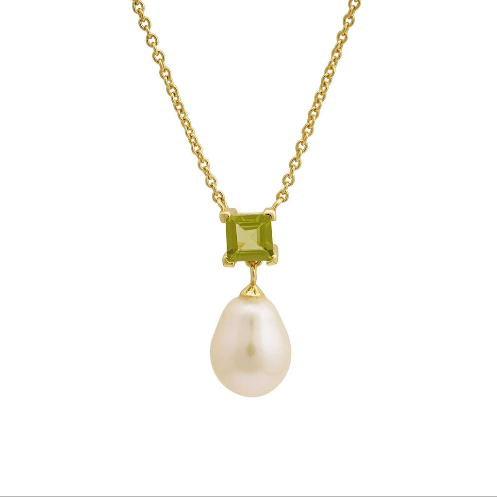 Freshwater Pearl with Peridot Pendants 9 - 9.5 MM in Silver 925 24 CT Gold Plated