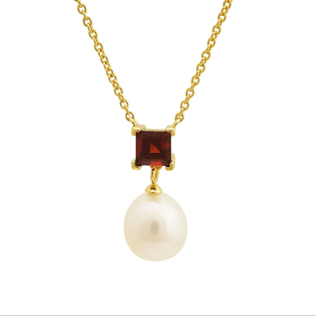 Freshwater Pearl with Garnet Pendants 9 - 9.5 MM in Silver 925 24 CT Gold Plated