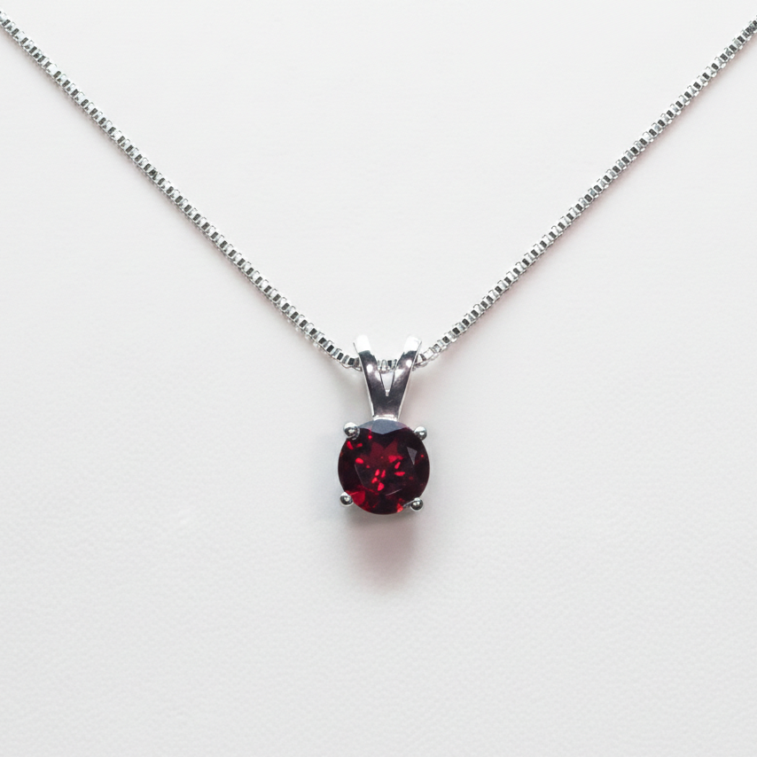 Dark Red Garnet Necklace in Sterling Silver