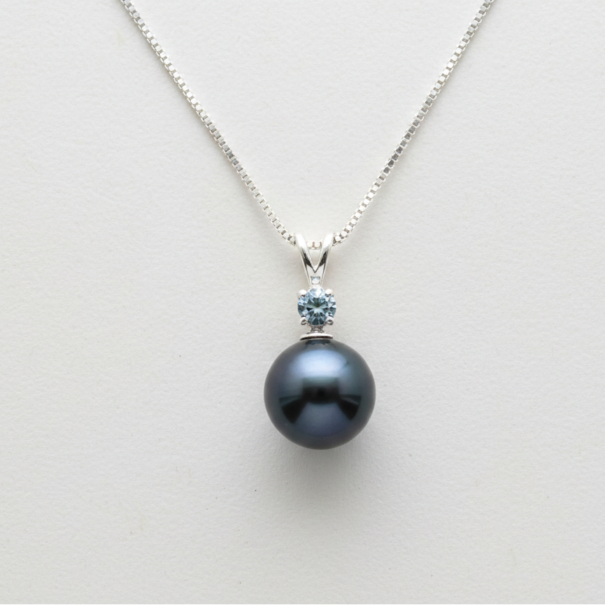 South Sea Pearl with Topaz Pendants 10.5 - 11.5 MM in 925 Silver