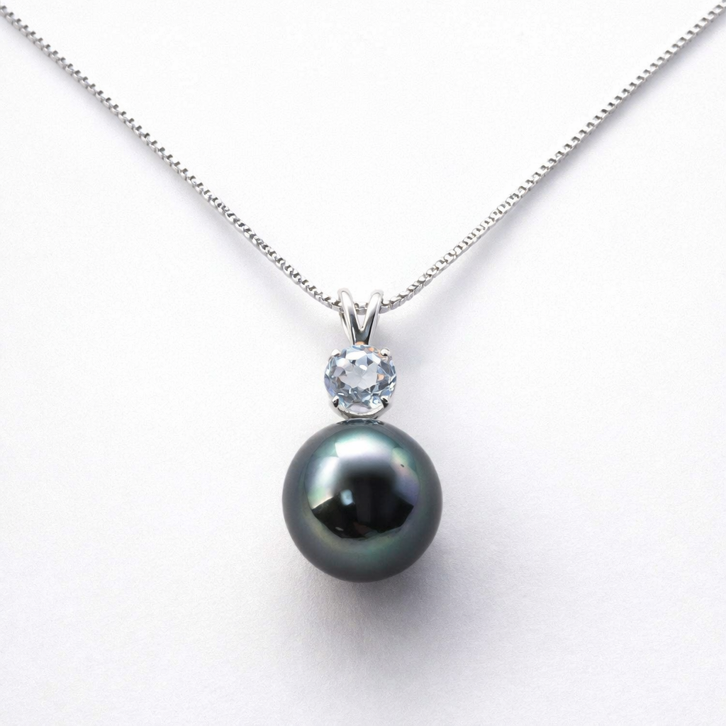South Sea Pearl with Topaz Pendants 10.5 - 11.5 MM in 925 Silver