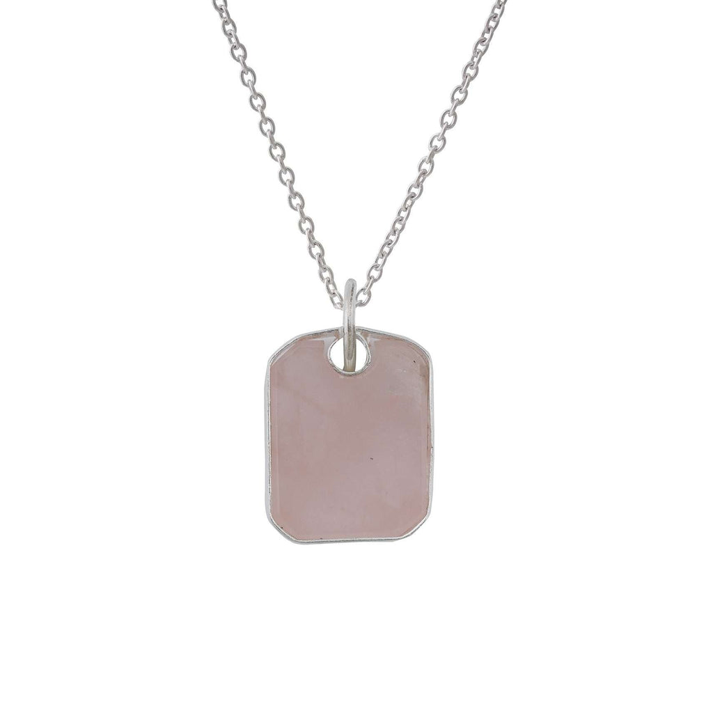 Rose Quartz Pendant in rectangular in 925 Silver