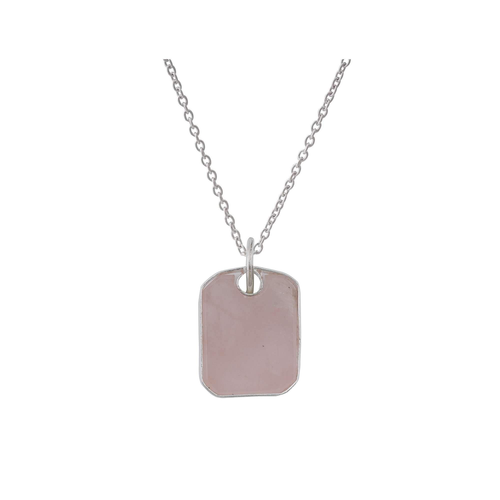 Rose Quartz Pendant in rectangular in 925 Silver