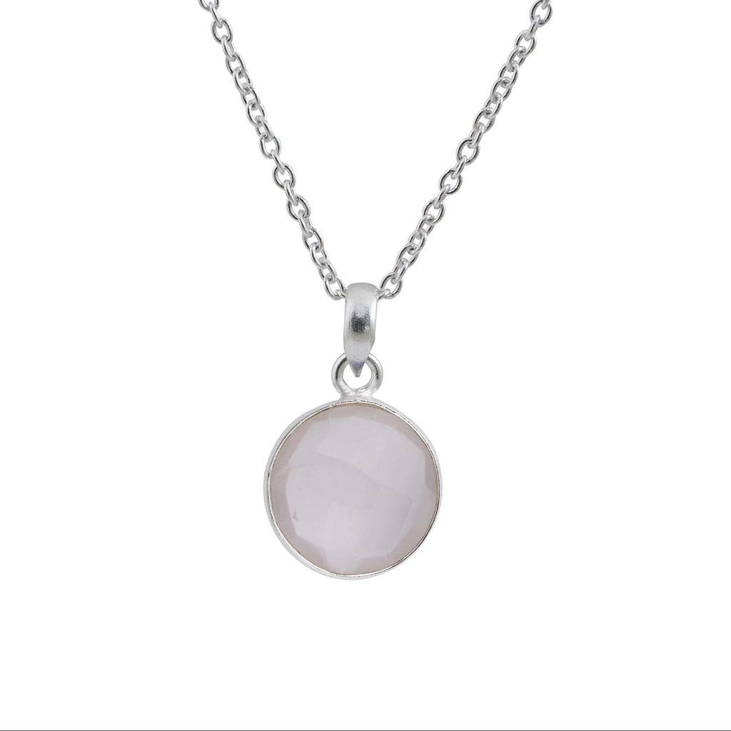 Rose Quartz pendant in round in 925 Silver