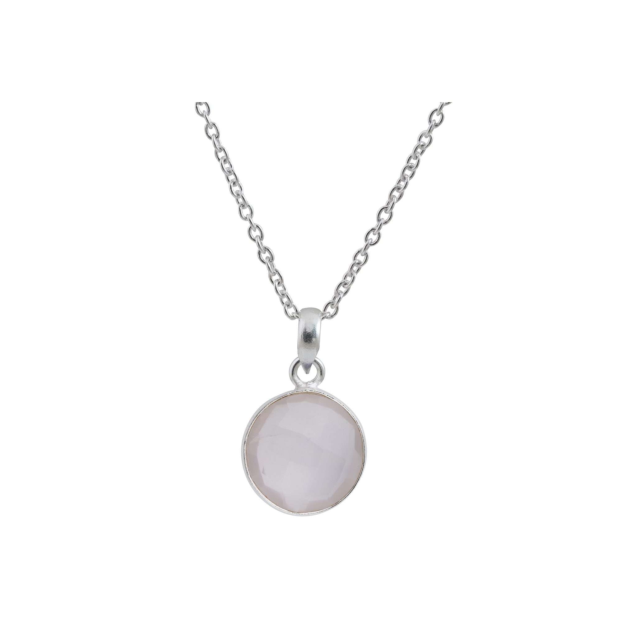 Rose Quartz pendant in round in 925 Silver