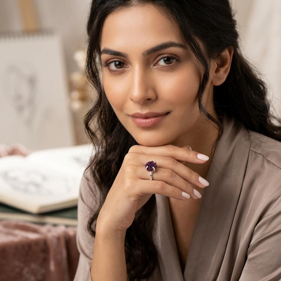 gemstone ring wore by model